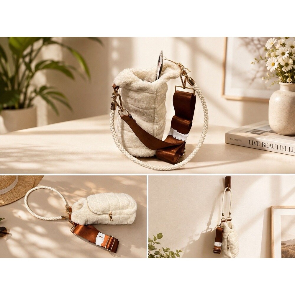 LS Live In Style Fashion Water bottle Crossbody-White Sherpa